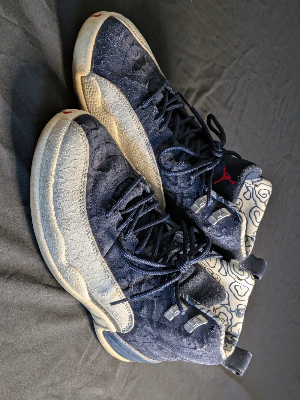 Air Jordan 12 Retro International Flight, Navy White and Red High-Top Sneakers